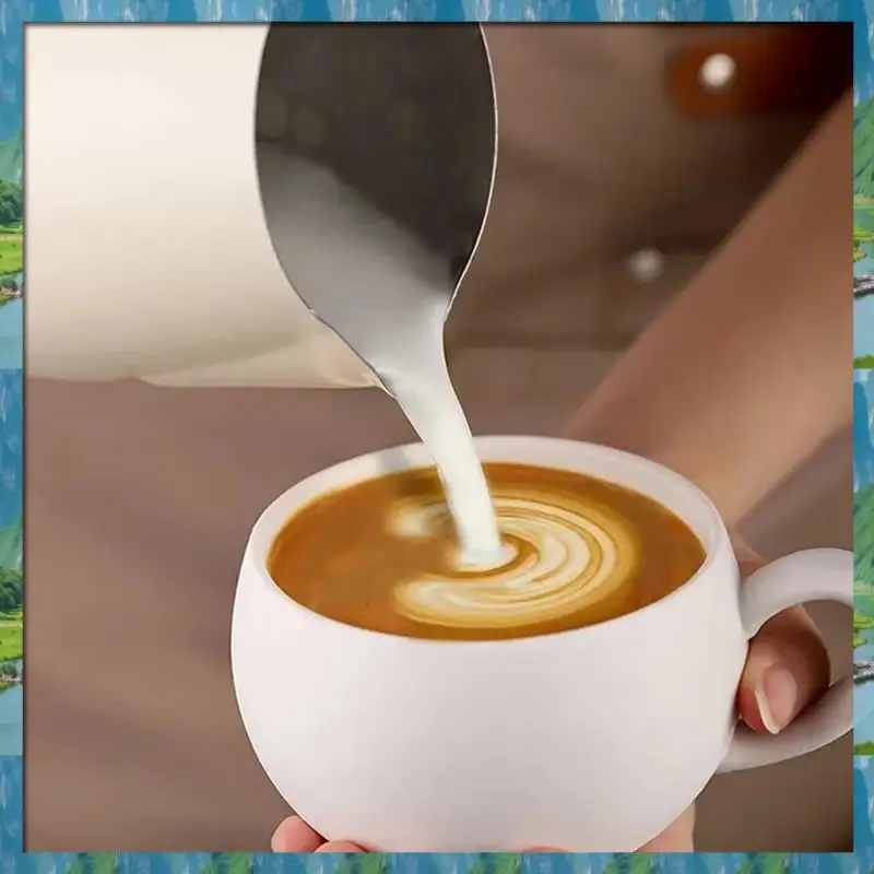 

AB07 HOT 600Ml Espresso Frothing Pitcher Wooden Grain Handle Milk Jug Cappuccino Pitcher Creamer Cup White