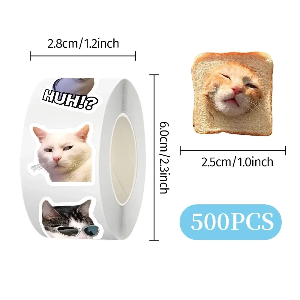 500pcs/Roll Cute Funny Cat Meme Sealing Stickers Decals DIY Phone Bottle Notebook School Teacher Rewards Gift Sticker