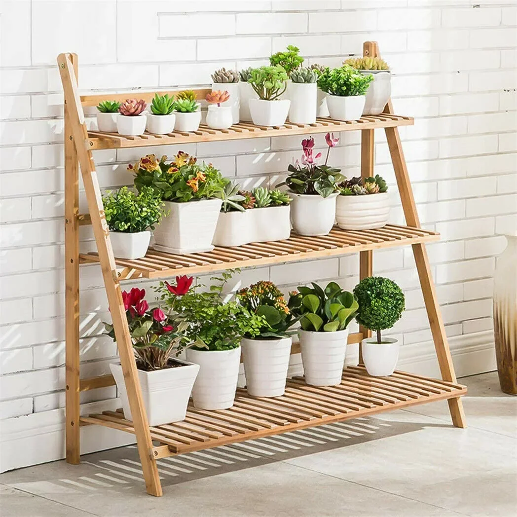 3 Tier Bamboo Flower Plant Pot Shelf Stand Display Ladder Garden Rack Holder Storage Indoor Outdoor