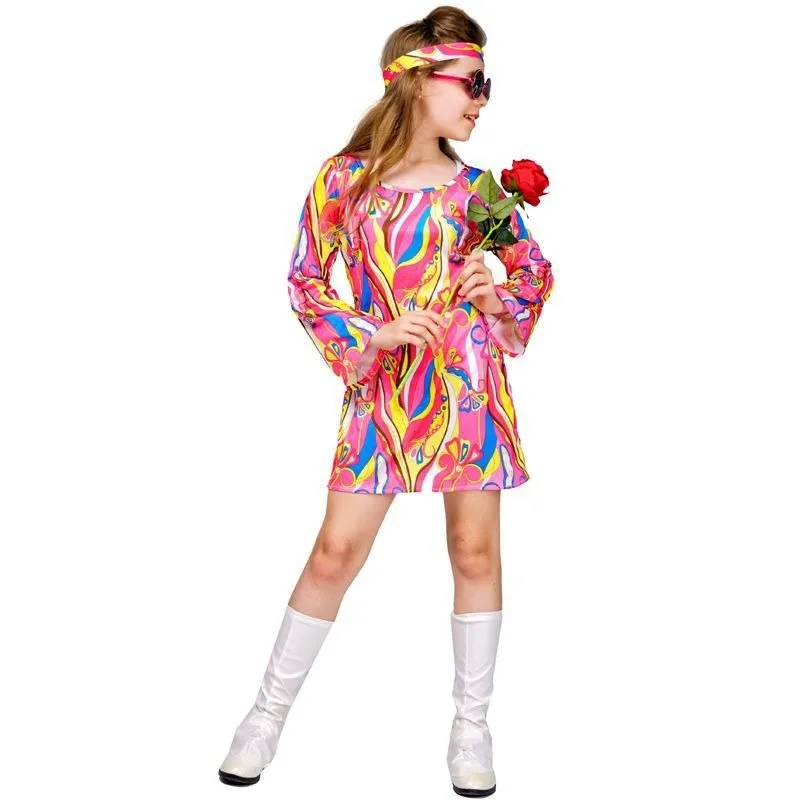 

Little Girls, Children, Retro Hippie Costumes Spring and Summer, Girls' Disco Stage Performances, Costumes, Cosplay