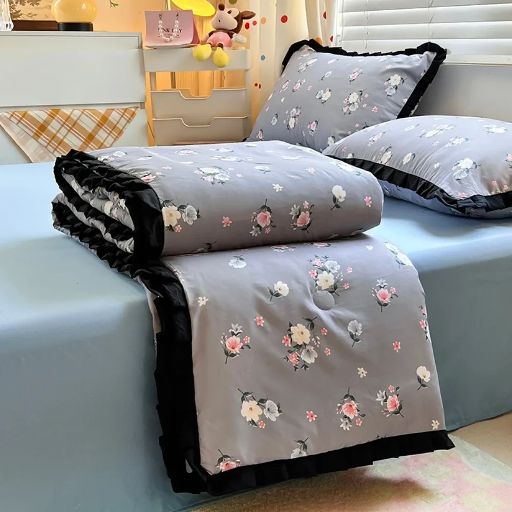 

French Style Summer Quilt Cooling Floral Printing Blanket Skin-friendly Soft Blanket Air Conditioner Single Double Thin Quilt