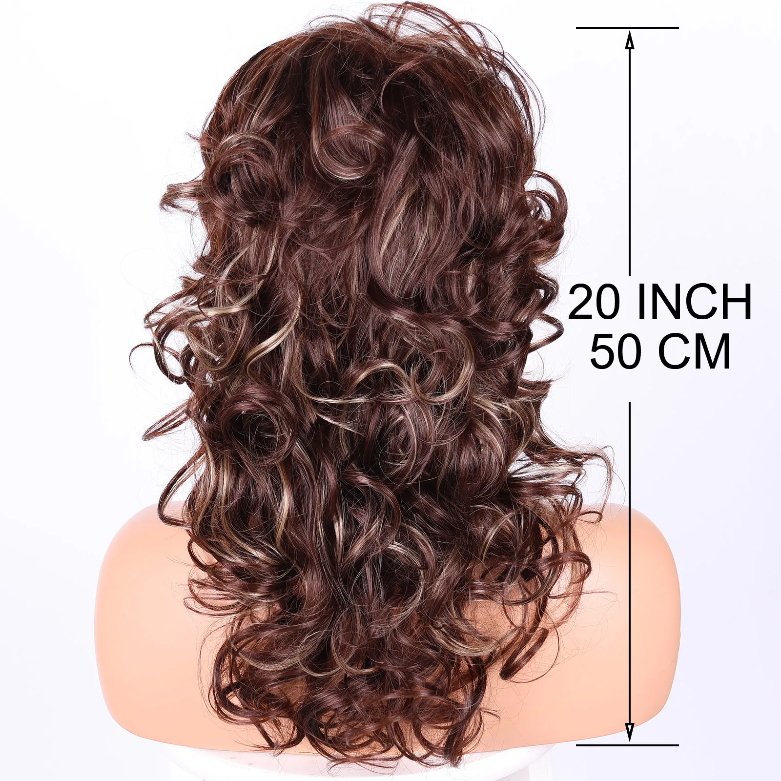 BCHR Long Brown Curly Wig Cosplay Anime Synthetic Water Wave Wigs with Bang for Women Hair