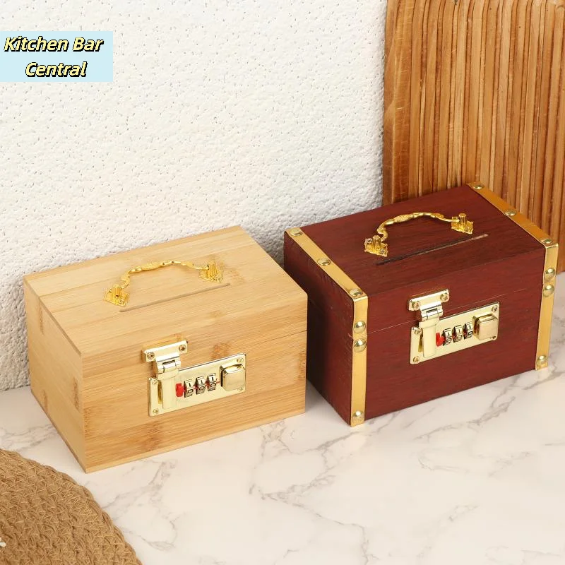 【Wooden Combination Lock Piggy Bank Adult Treasure Box Savings Box Decor Secure Lock Home Safe Storage Gadget】