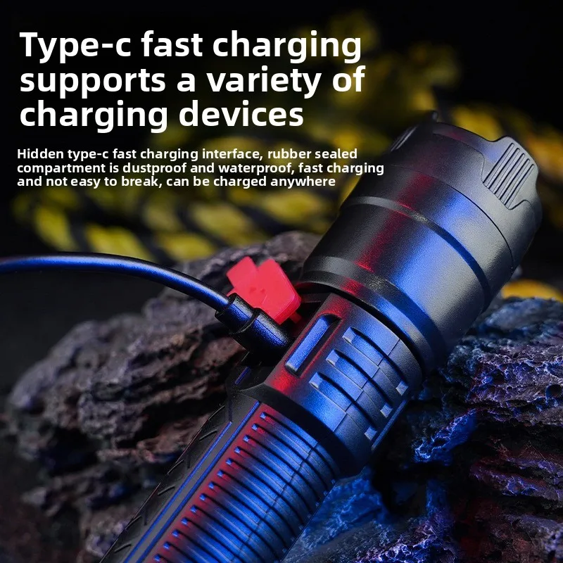 Rechargeable Digital Electric Flashlight High-Intensity Multi-Function Outdoor Floodlight with Telescopic Zoom Handheld Long