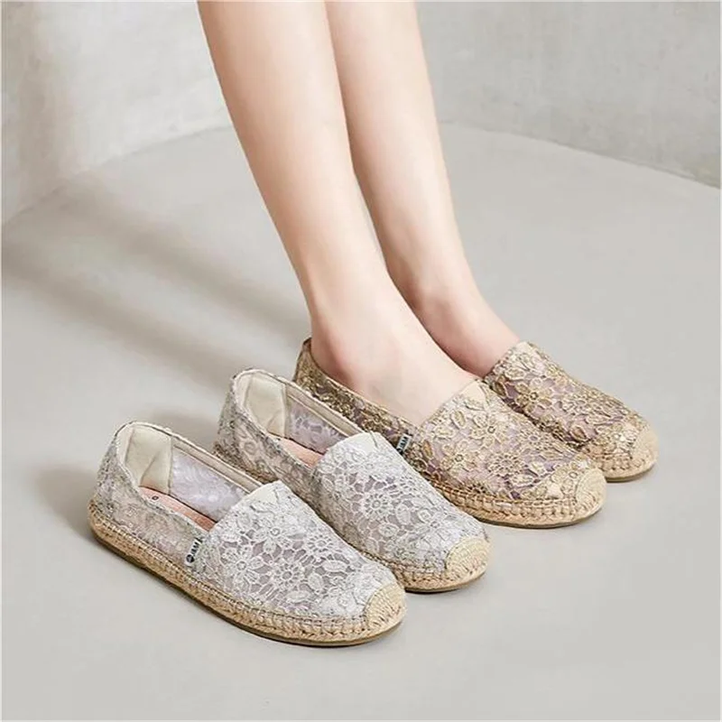 J&M Fashion Women Fisherman Shoes Spring Summer Lace Mesh Breathable Loafers Rubber Slip-on Lady Girl Flower Casual Shoes