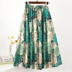 Faldas plisadas con estampado de cintura elástica para mujer, faldas de línea a de cintura alta sueltas versátiles, estilo étnico de temperamento, moda de verano, nuevo