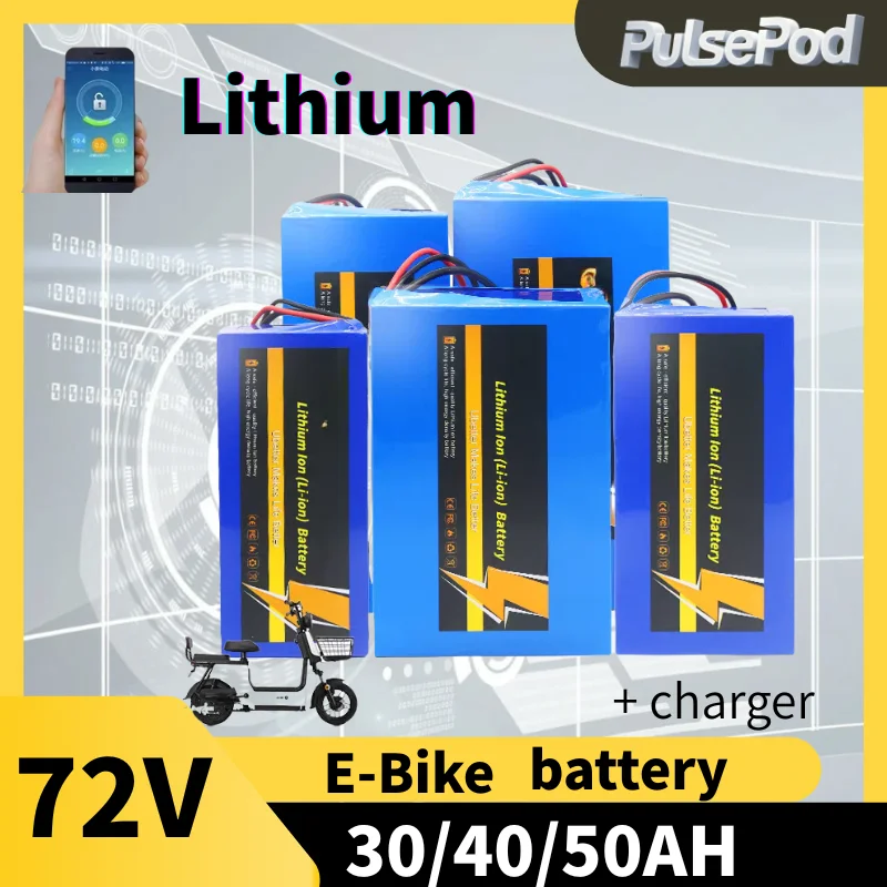 

PulsePod 72V 60Ah Lithium Battery 48V 60V LiFePo4 Battery for 3500W 4000W 5000W Motor Electric Motorcycle Bluetooth