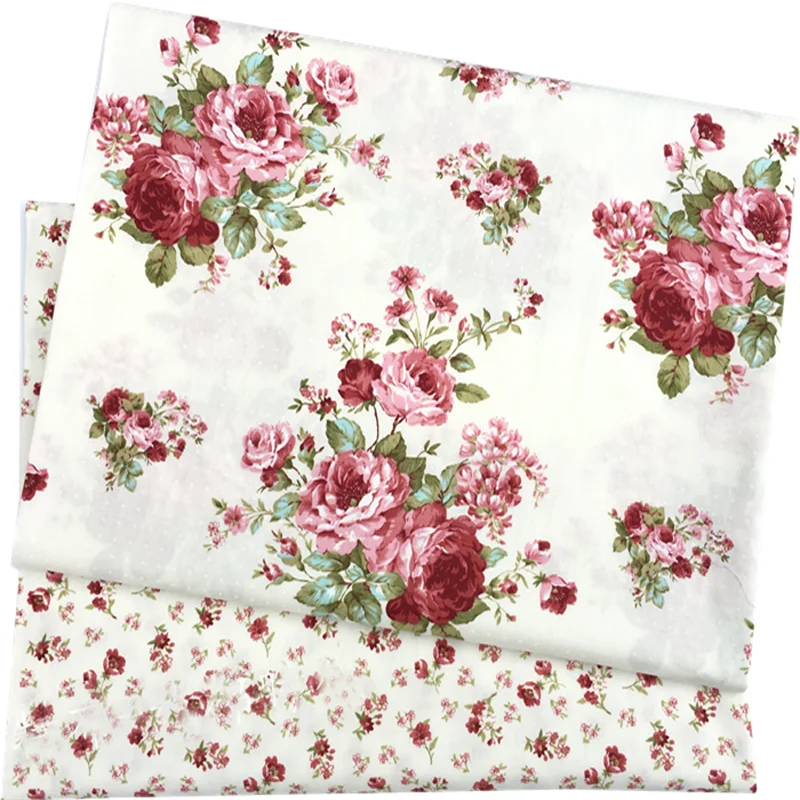 50x160cm Sweet Pink Rose Flowers & All over Small Double Flower Series Printed Cotton Fabric Floral Fabric Patchwork Baby Cloth