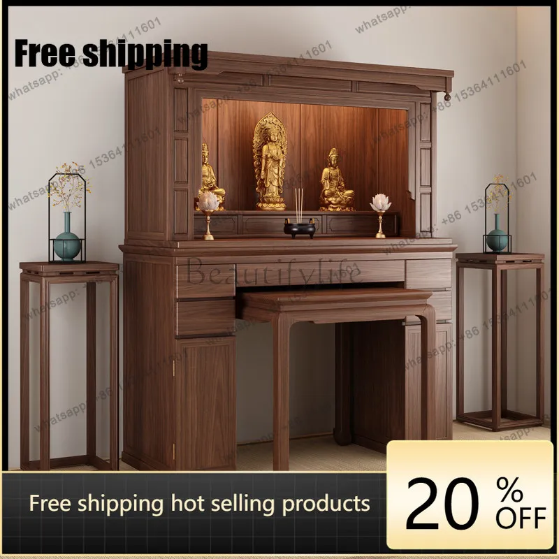 LX black walnut solid wood Buddhist niche cabinet household offering Taiwan incense case Bodhisattva cabinet God of Wealth