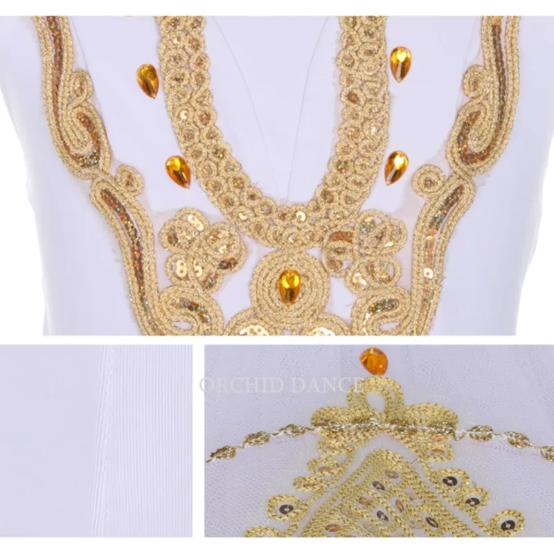 Professional High Quality 8 Layers Kids Girls Dance Performance Wear White Gold Ballet Tutu