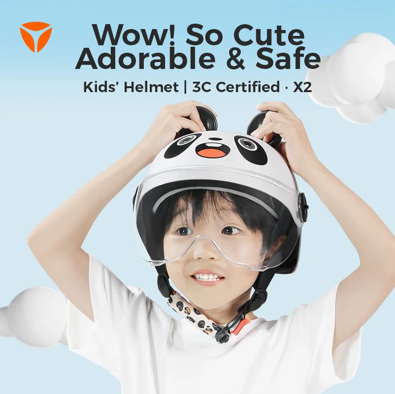 

【3C Certified】Kids Cartoon Helmet for Ages 6-12, Cute Animal Design (Panda/Cat/Bear), Sound-Emitting Ears, Clear Visor, Safety B