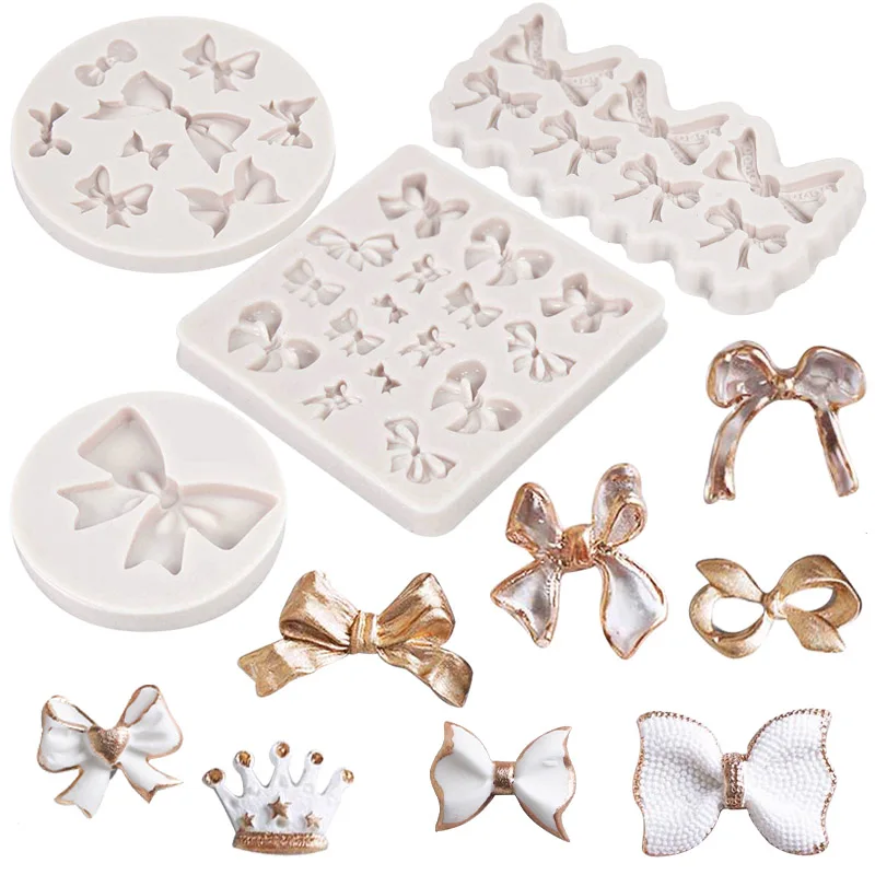 Many Kinds Cartoon Bow Tie Silicone Mold For Chocolate Fondant Jelly Candy Cake Decoration Baking Tool bow-knot Resin Art Moulds