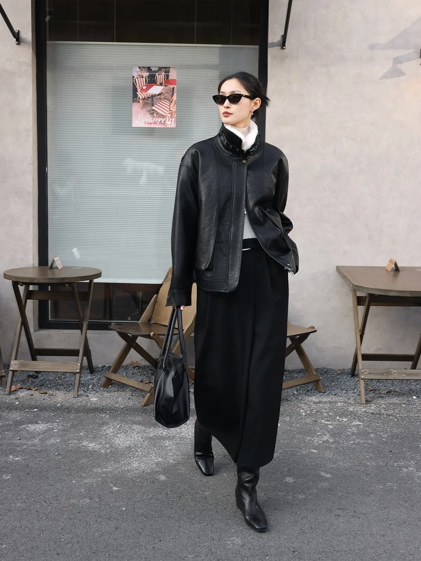 

Зимняя куртка Jieji Zhang: хлопковая подкладка, меховой воротник, комбинированная из хлопка и кожи, повседневная, свободного кроя, удобная для поездок на работу