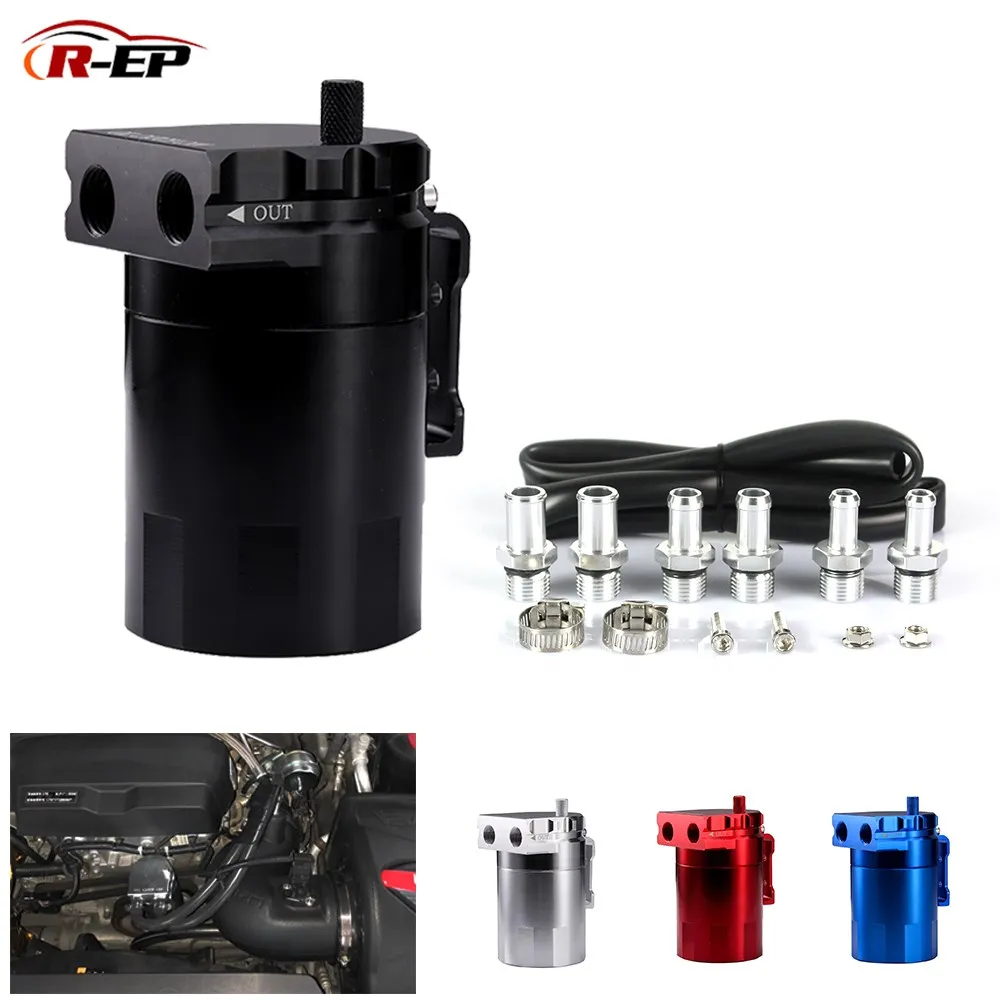 R-EP Universal Aluminum Oil Catch Can Oil Filter Fuel Tank Round Reservoir Oil Drainer XH-JT052