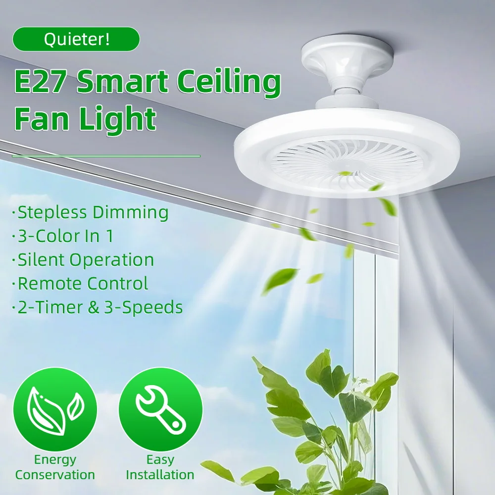 LED Ceiling Fan Light E27 Socket Fan Bulbs Ceiling Lamp 110v 220v Large Size Fan for Living Room Dimmable LED Lustre Chandelier