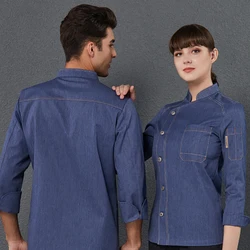 Chef Jacke Männer Frauen Denim Langarm Restaurant Kellner Uniform Küche Kochen Mantel