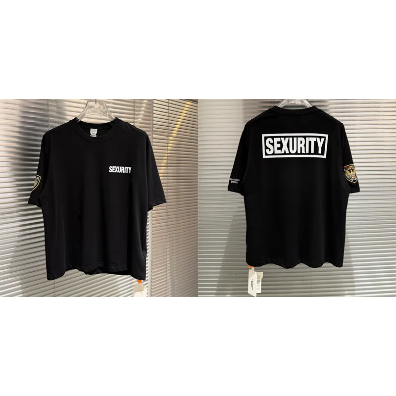New Trend Protocol T-shirt Streetwear High Quality Splicing Stripes Embroidered Letter Short Sleeved Tops