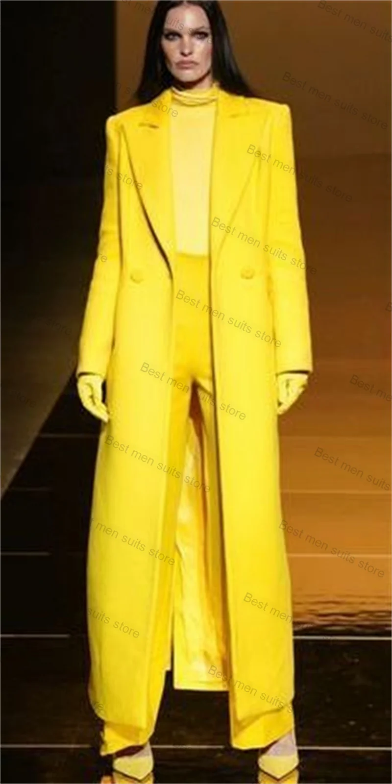 Traje amarillo de lana de Cachemira para mujer, chaqueta larga de 1 pieza, abrigo Formal de oficina para mujer, chaqueta personalizada, vestido de graduación, esmoquin de boda