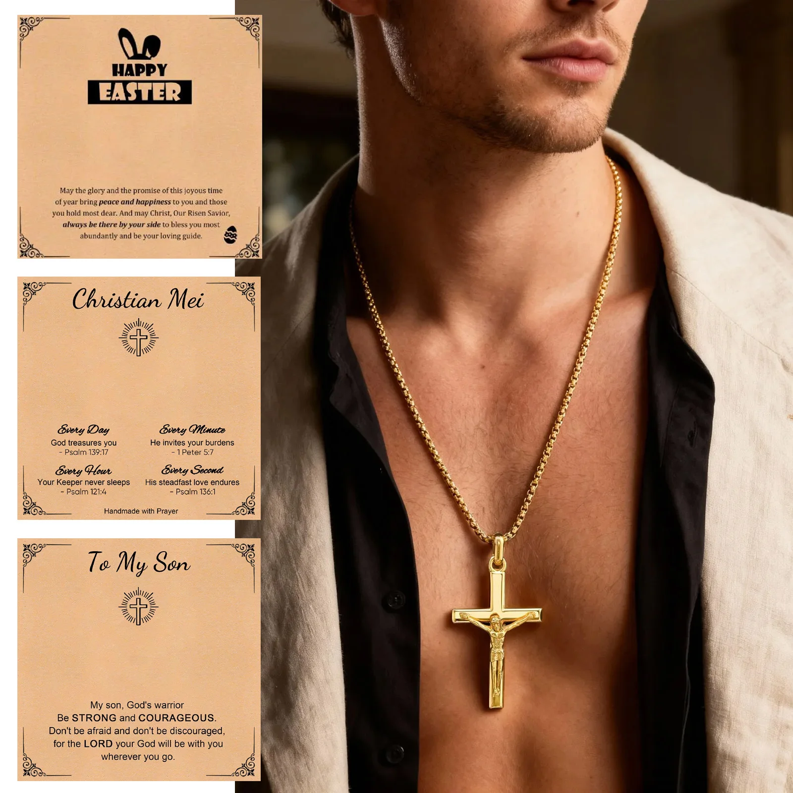 

Personalized Cross Necklace For Men Women, Exquisite Jesus Statue Free Gift Cards Suitable For Christians During Easter Baptism
