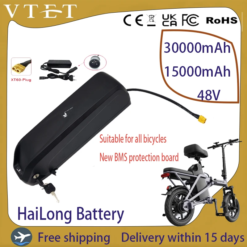 

2025NEW Original 48V15AH/30Ah Hailong Battery with BMS Suitable for 350W500W750W1000W Electric Mountain Bike XT60 Long Range DIY