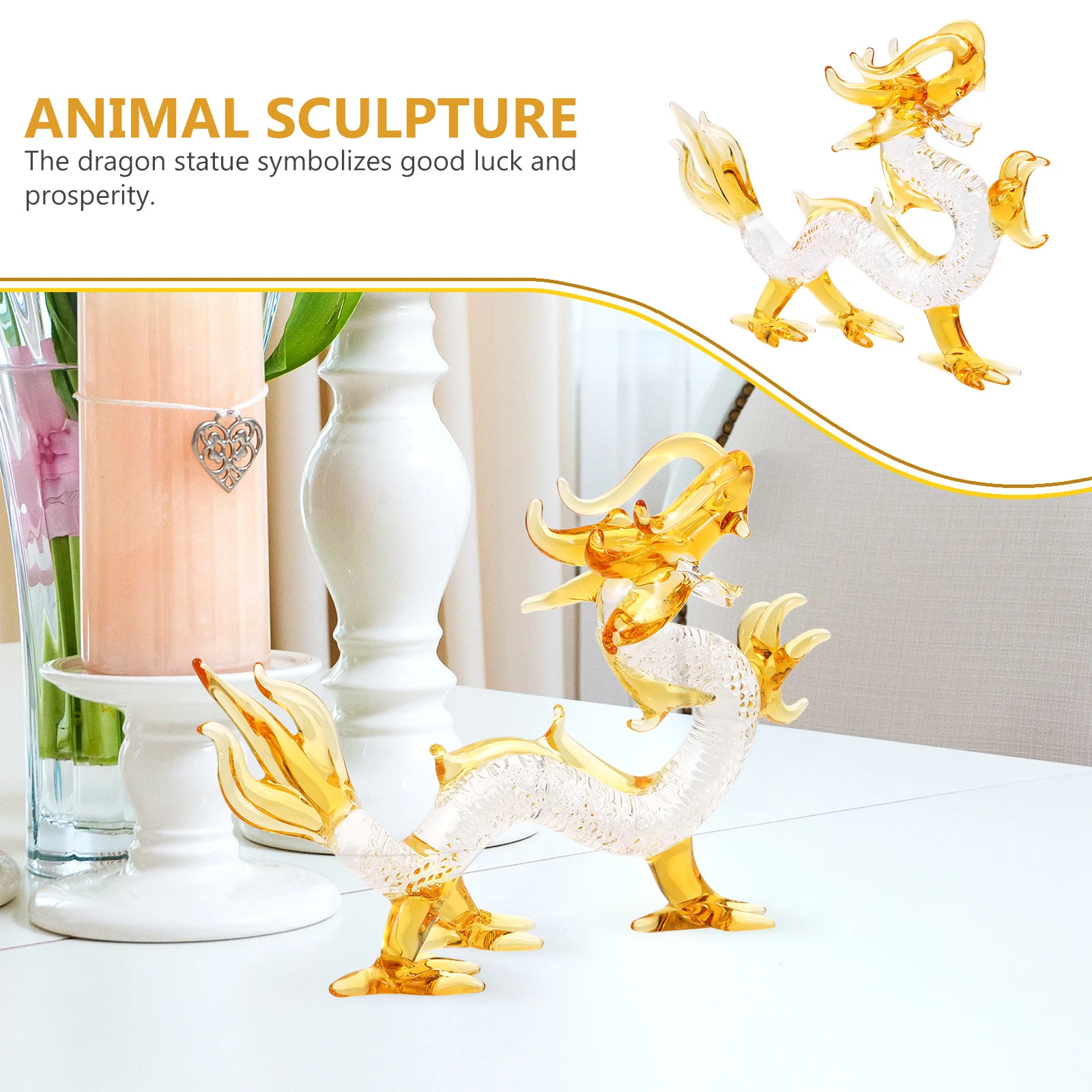 

Amber Color Zodiac Sculpture Desk Decoration Animal Ornament Home Desktop Display Dragon Statue Desk Decor