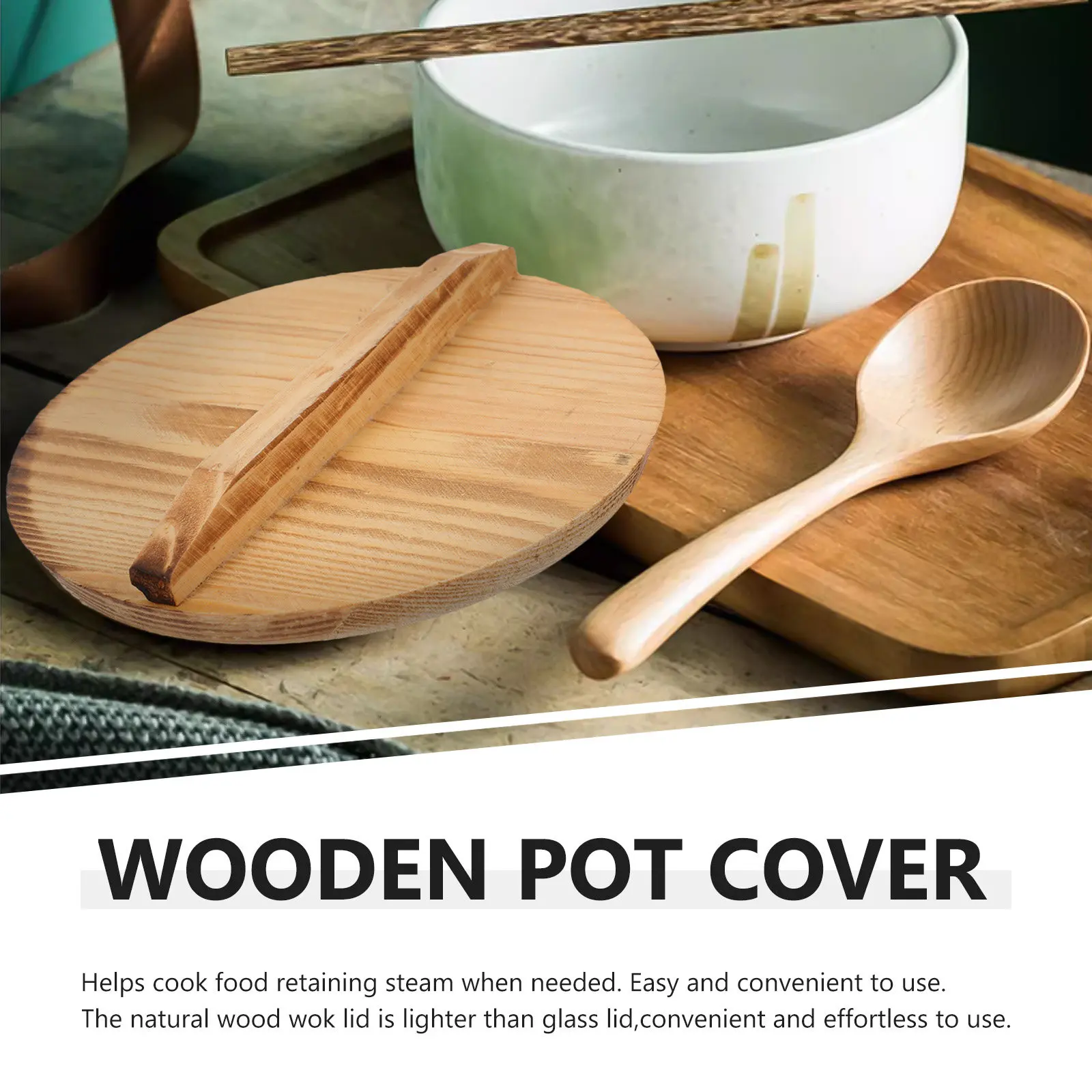 2Pcs Wooden Pan Lid Heat Resistant Small Pot Cover Instant Noodle Bowl Cover Kitchen Pot Lid Replacement Universal 14Cm