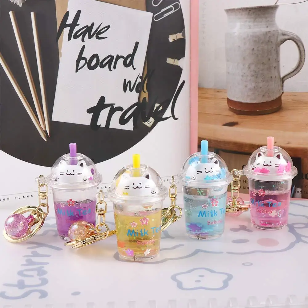 Mini Gifts Women Bag Key Ring Bag Pendant Kids Sakura cat Key Ring Car Key Chain Milk Tea Bottle Keychain Key Holder