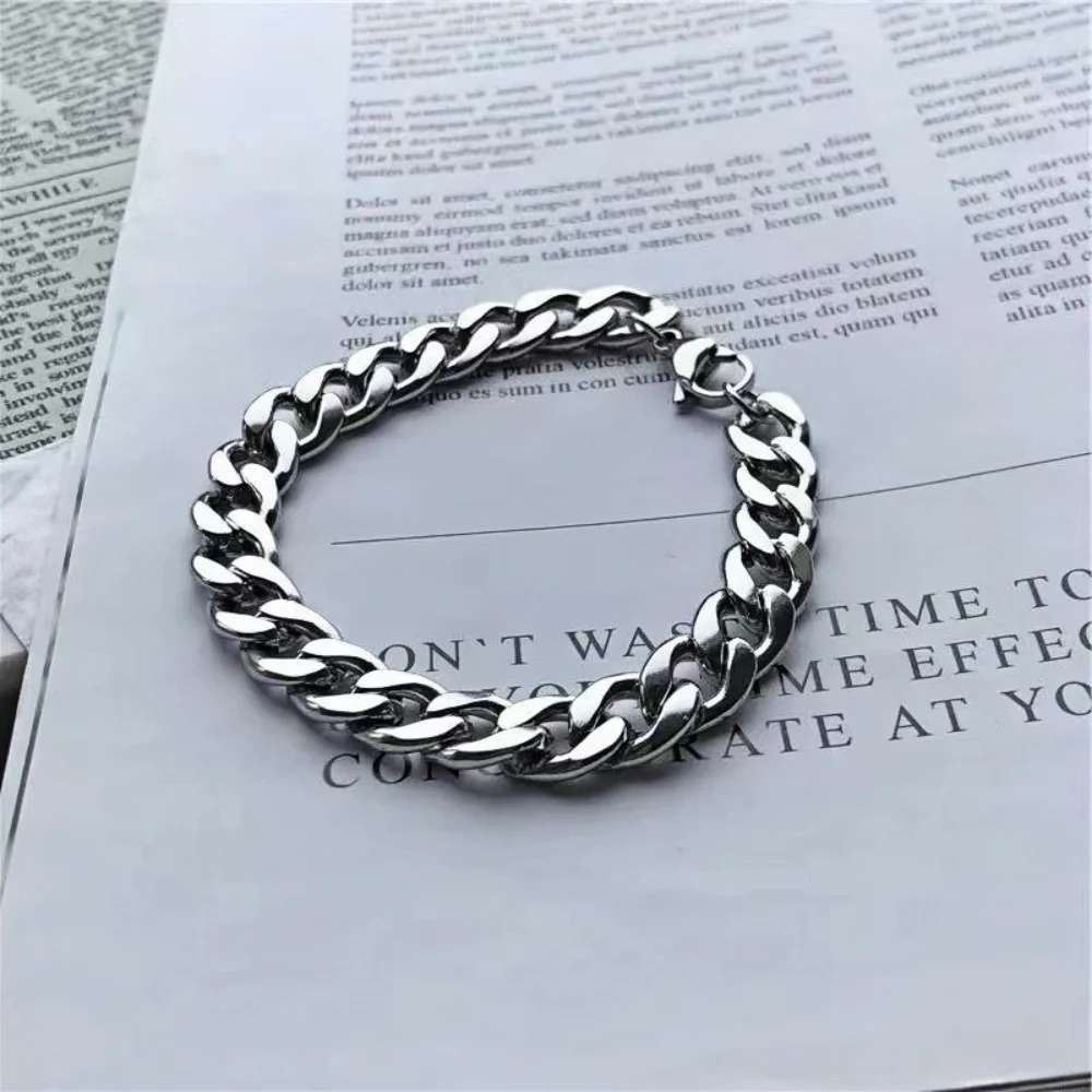 9mm Retro Edelstahl Kubanische Kettenarmband Einfache Silberfarbe Herren Edelstahlschmuck Mode Freizeit-Accessoires – Detail 4