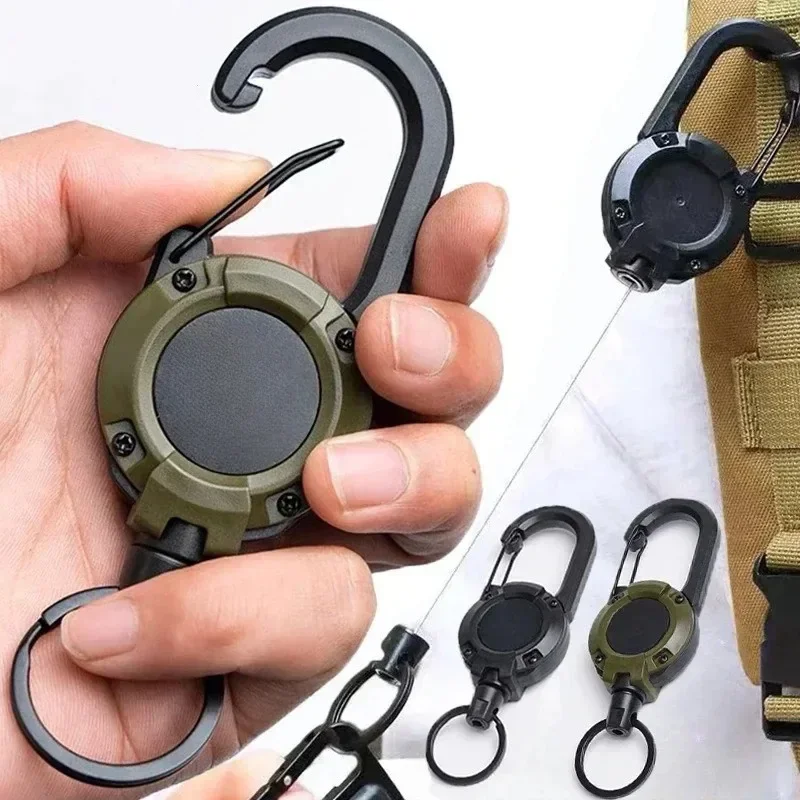 Retractable Badge Holder Keychain, Heavy Duty Carabiner ID Badge Reel with Steel Wire Cord, Anti-Lost Key Chain for Hospital Staff, Work, Outdoor Activities