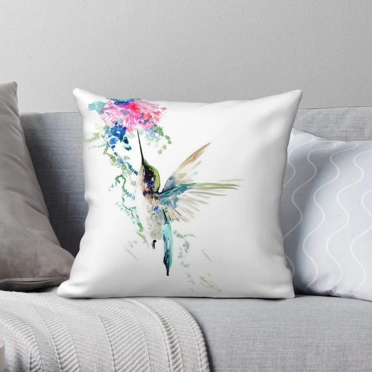 The Flight Of Hummingbird Square Pillowcase Polyester Linen Velvet Creative Zip Decorative Pillow Case Sofa Seater Cushion Cover