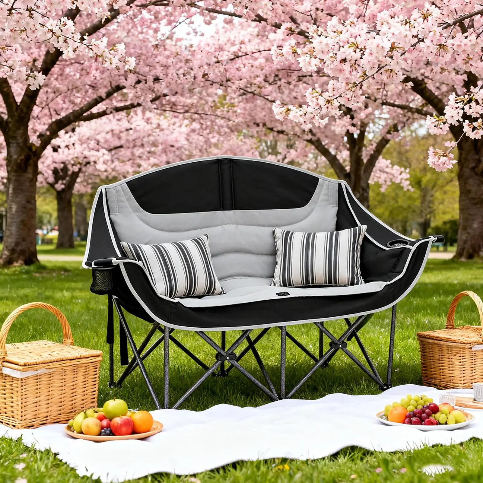 2 Person Camping Chair Folding Heavy Duty Portable Outdoor Tools Adults Camp Chairs for Picnic Stadium Spectator Baseball Soccer