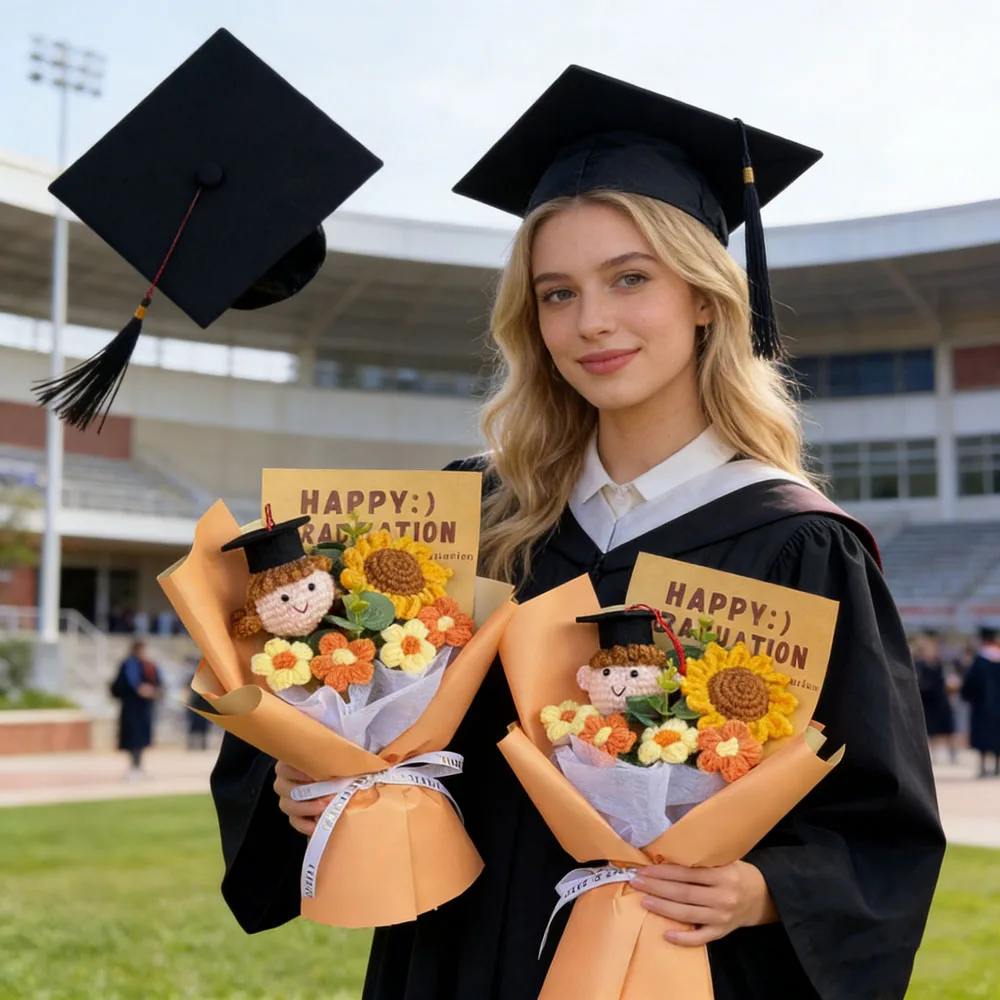 Fleurs au crochet, Bouquet de fleurs de remise de diplôme, Fleurs éternelles, Cadeau pour invités de mariage, Tournesol tissé, Cadeaux pour la Fête des Mères