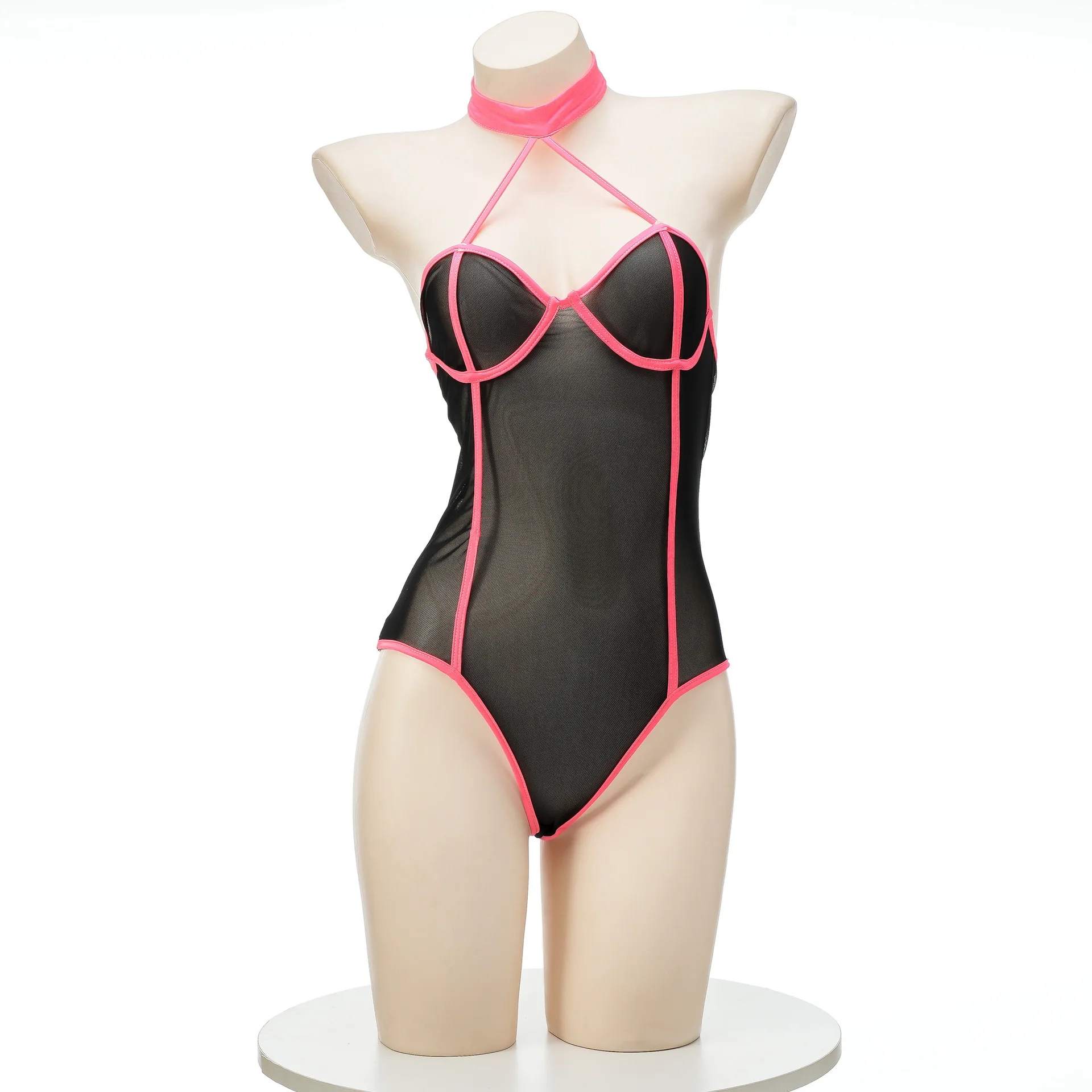 Feminino retro gelo seda bodycon maiô ultra-fino transparente banho elástico baixo corte sedutor sexy punk terno de natação