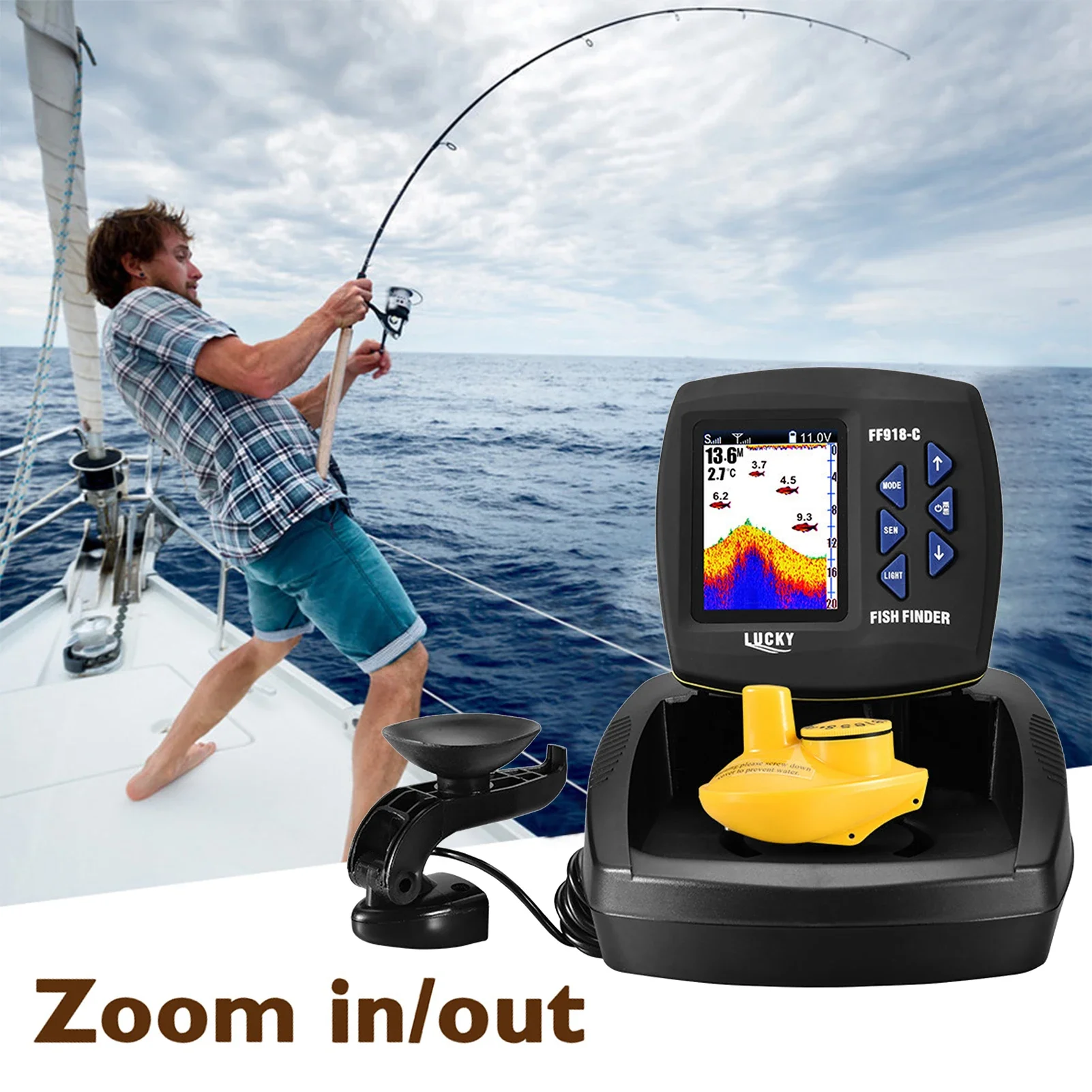 Fish Finder Wired Transducer Sensor Fishfinder 45 Degrees Underwater Fishing Camera Portable Fish Finder Waterproof Underwater