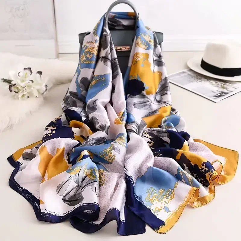 New 180X90CM Chain Shawl Korean Style Sunscreen Print Silk Scarf Fashion High-Grade Beach Towel Scarves Summer Dustproof Bandana