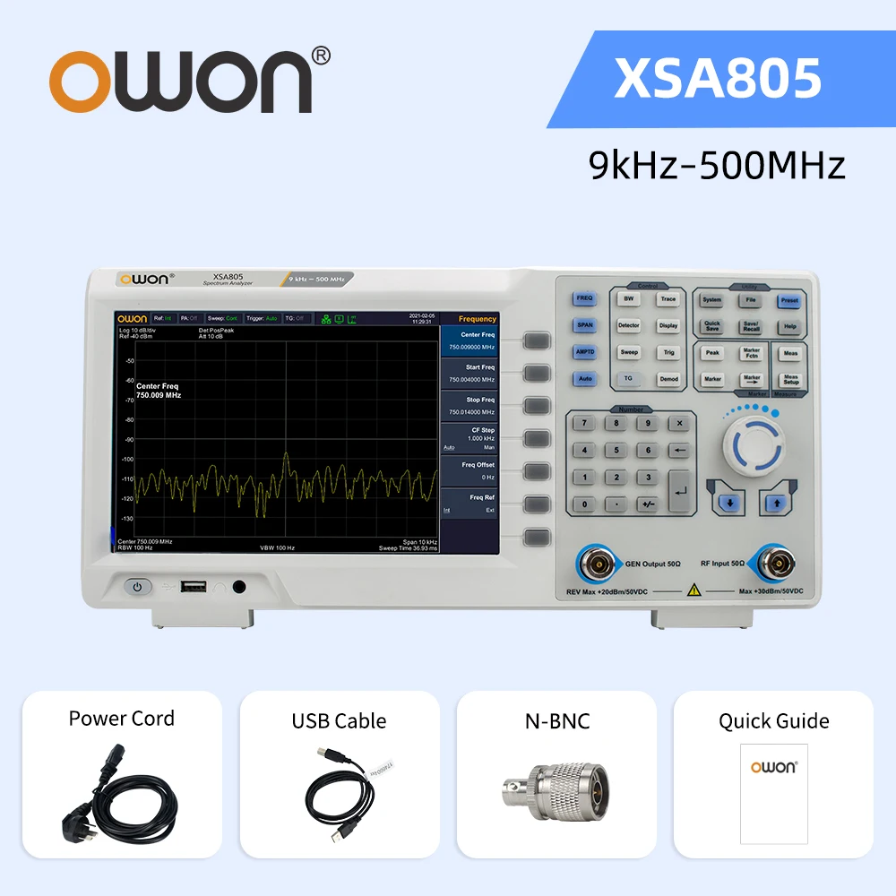 OWON XSA800-serie spectrumanalysator Frequentiebereik van 9 kHz tot 1,5 GHz Resolutieverhouding 1280×800 9 inch LCD XSA805/815