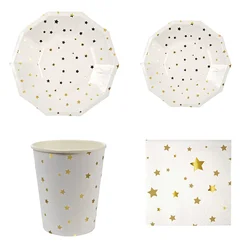 Gold Silver Fiol Star Paper Plates Tableware Paper Plate Cups Napkins Theme Festival For Wedding Birthday Star Party Supplies