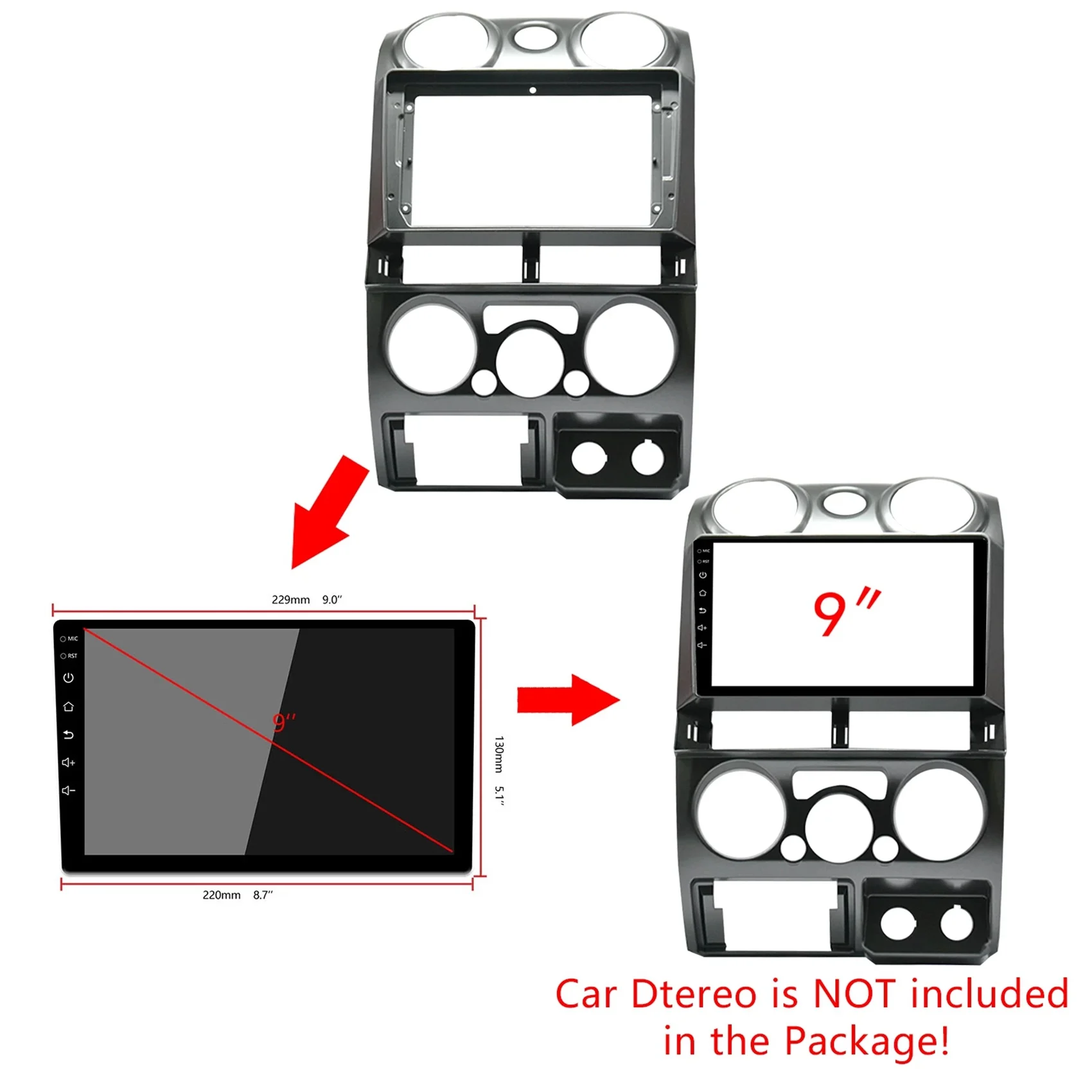 Car 9Inch Audio Screen Fascia Frame Adapter for D-Max -X 2DIN Dash Fitting Panel Frame Kit