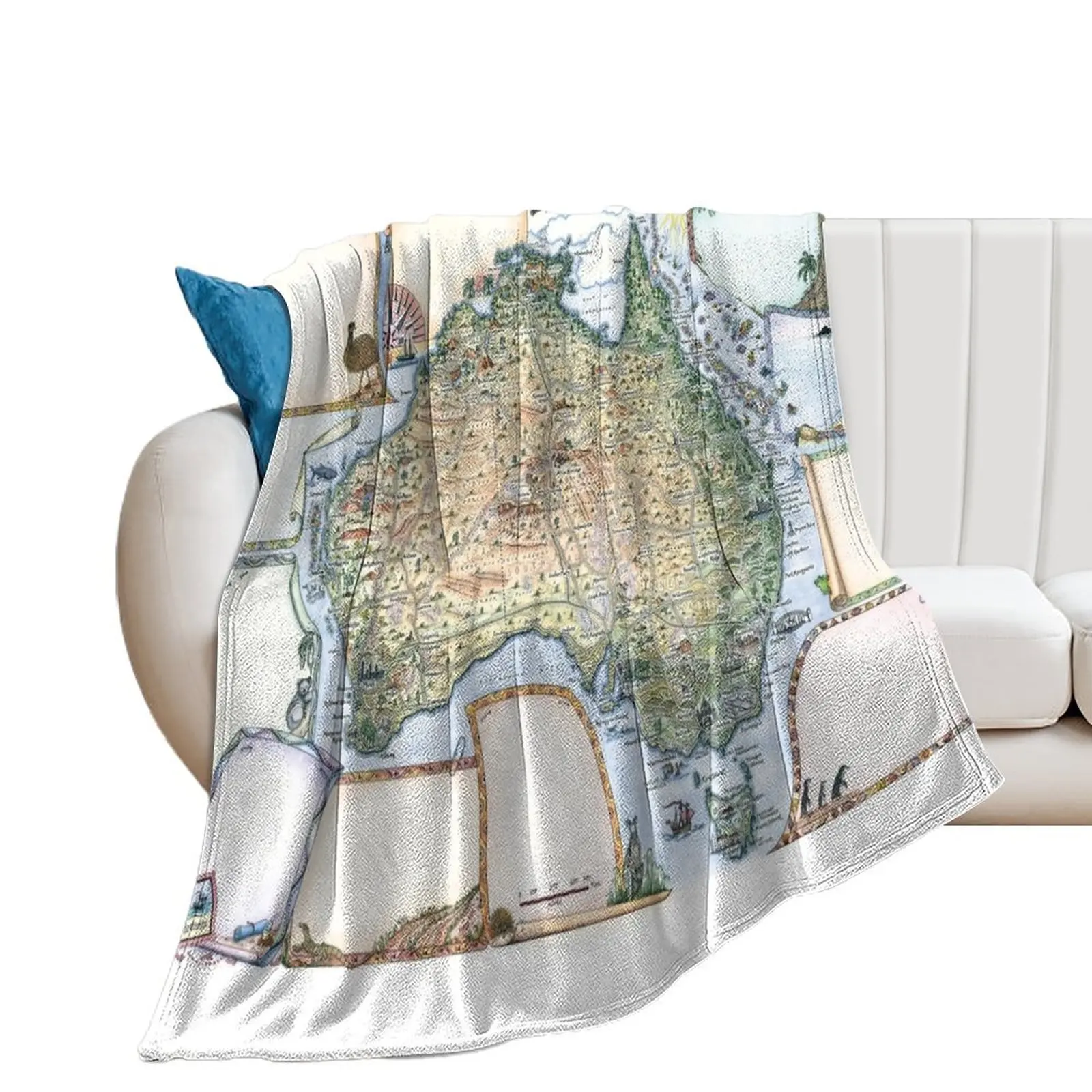 Australia Pictorial Map by Journey Jottings Throw Blanket Summer Beddings Tourist Moving Plaid Blankets