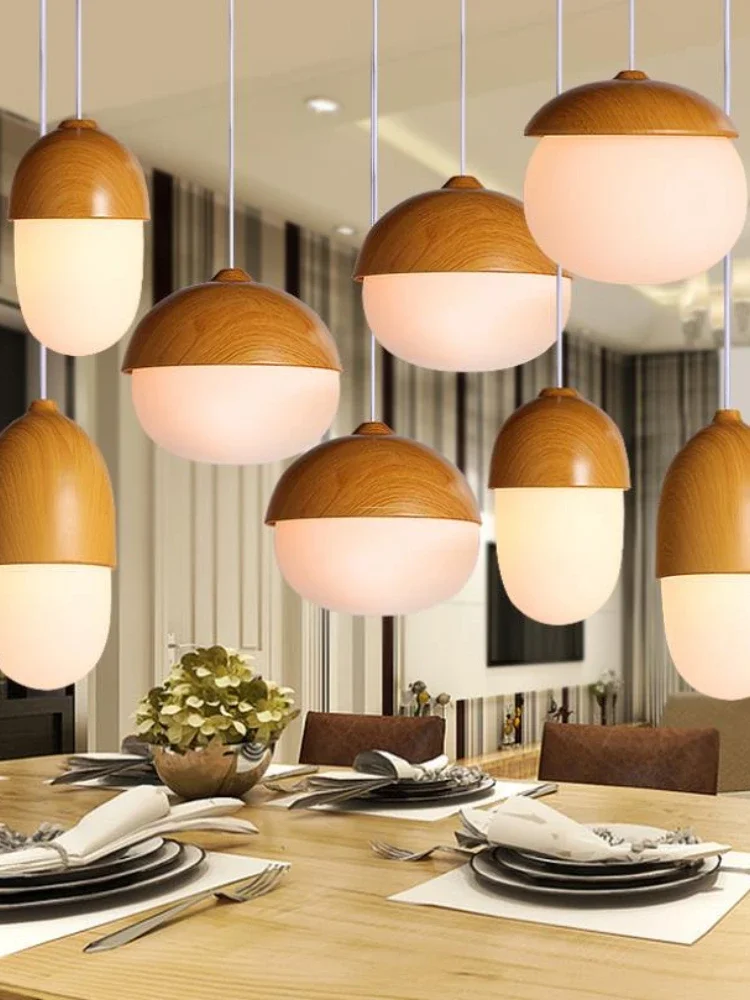 Nuts Acorn Small Mushrooms hanging lamp glass Milky Ball Glass Wood grain Iron modern pendant lamp led Pine cone pendant light