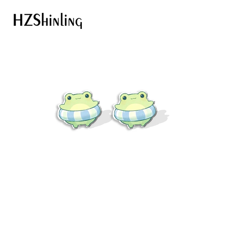 Cartoon Green frog Animal Acrylic Stud Earrings Resin Epoxy Ear Jewelry Earrings for Women