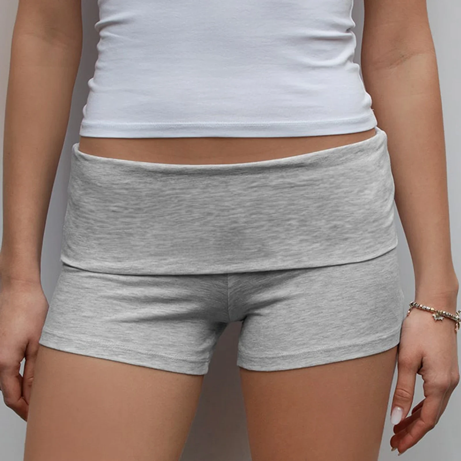 Zomer slanke yogashorts voor dames, casual effen kleur, omvouwbare loungeshorts met lage taille