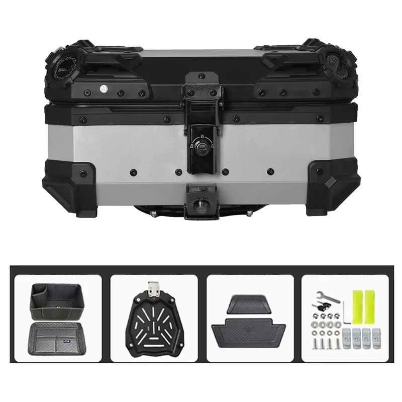 28L Motorcycle Rear Storage Box Aluminium Alloy Trunk Luggage with Bracket and Base Plate