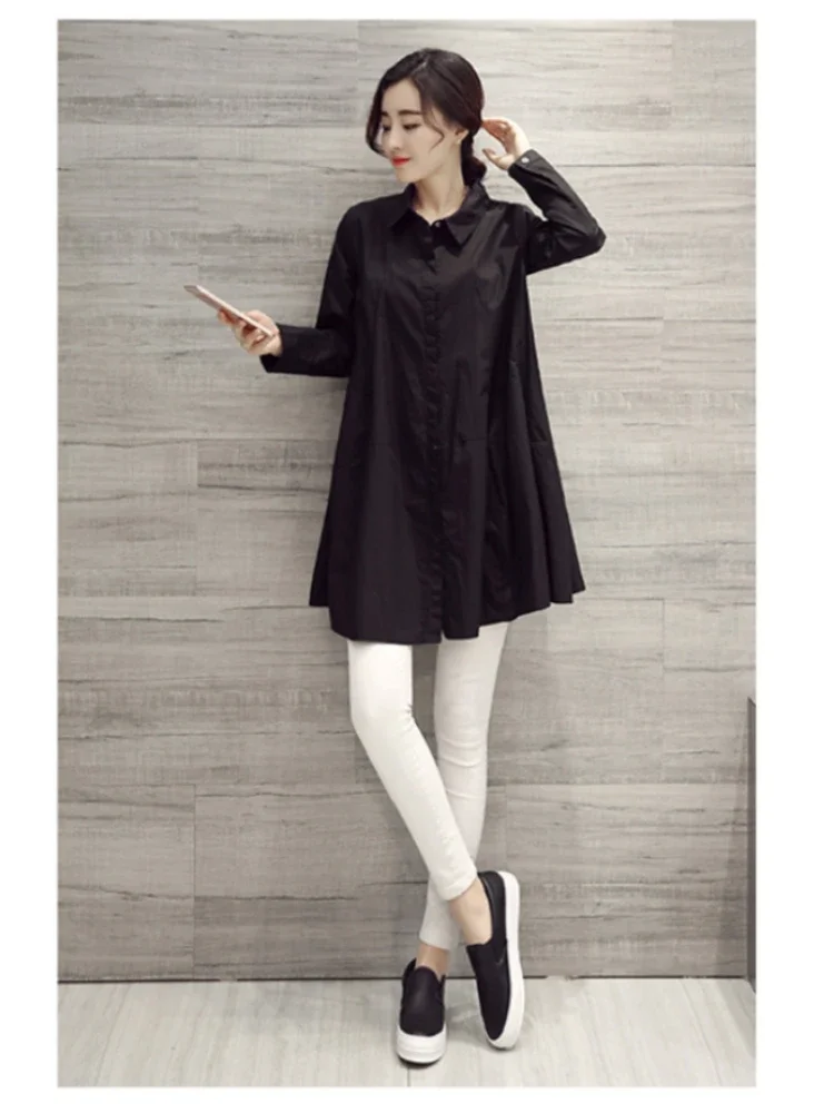 White Casual Oversized Blouses Women 2024 Autumn Korean Fashion Mid Length Winter Loose Long Sleeves Femal Blouses