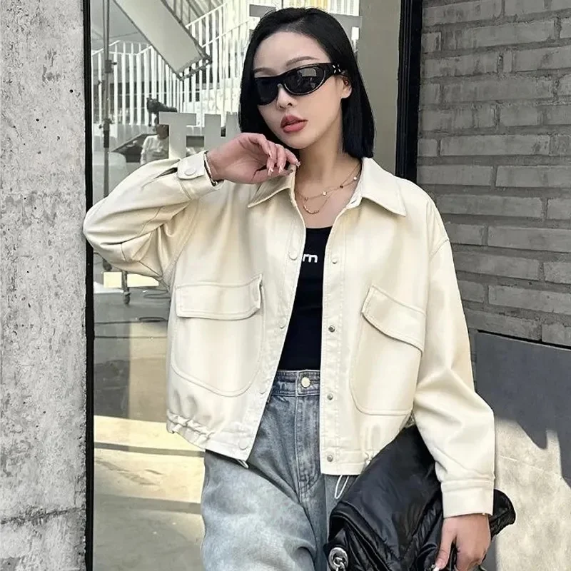 Abbigliamento da moto Giacche Donna Nuovo 2025 Primavera Autunno Nuovo cappotto in pelle PU di alta qualità Capispalla moda donna Capispalla corto