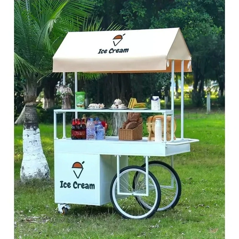 

Customized Urban Hotel Lobbies Ice Cream Coffee Push Cart High Quality Commercial Mobile Vending Cart for Catering Business