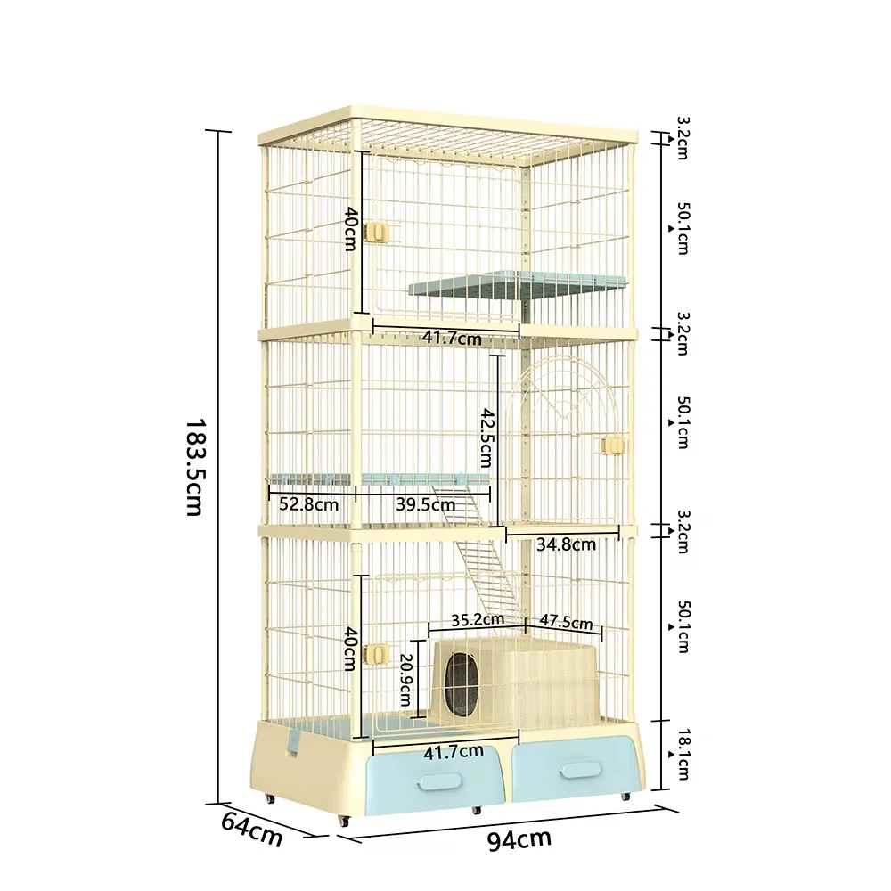 Deluxe Double-Deck Simple Solid Cat Houses Cage Detachable Assembly Durable Large Space Enclosed Toilet Iron Plastic Tray Box