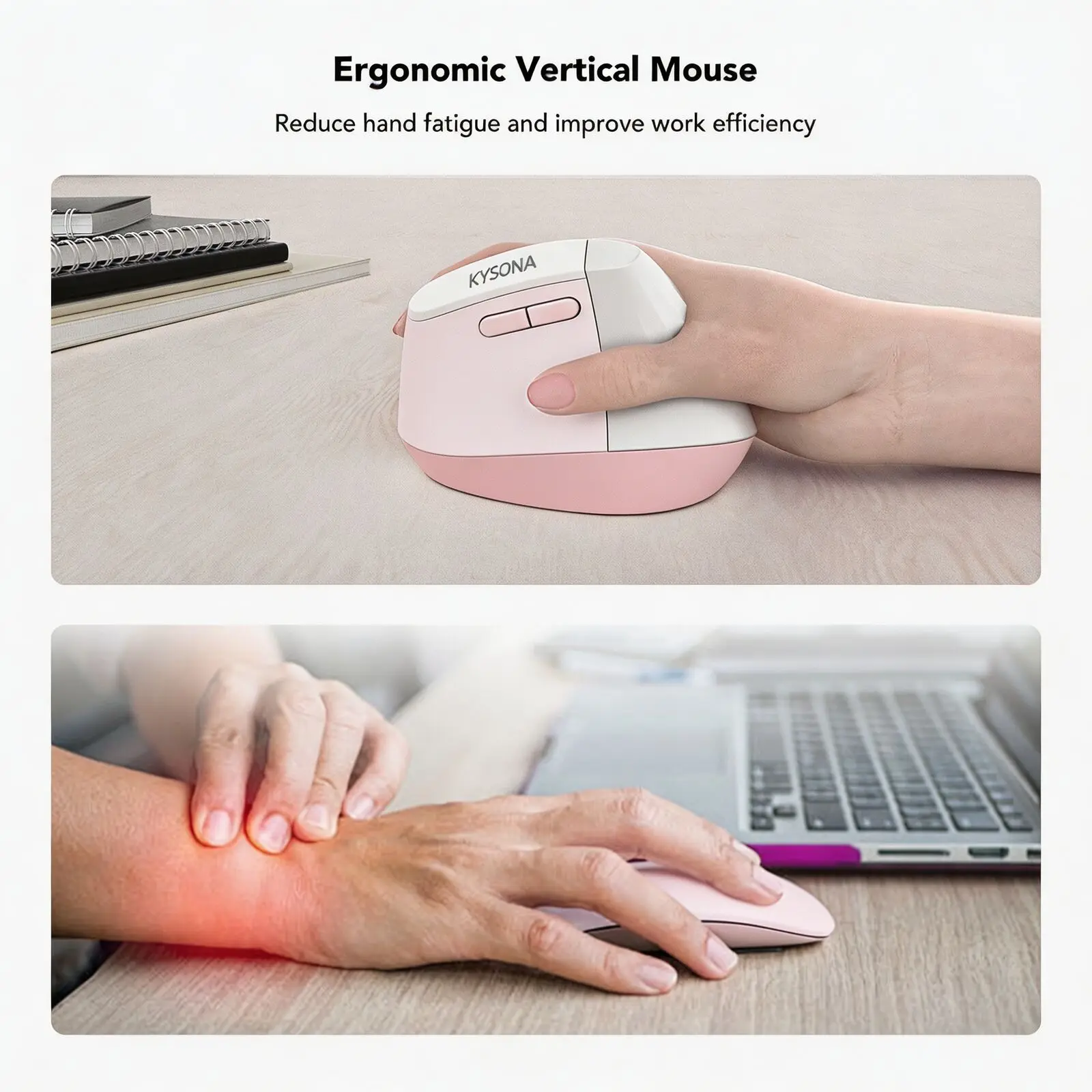 Wireless Vertical Ergonomic Mouse 2.4G Bluetooth 5.0 800‑4000 DPI Silent Click 57° Upright Computer Mice For Laptop PC Office