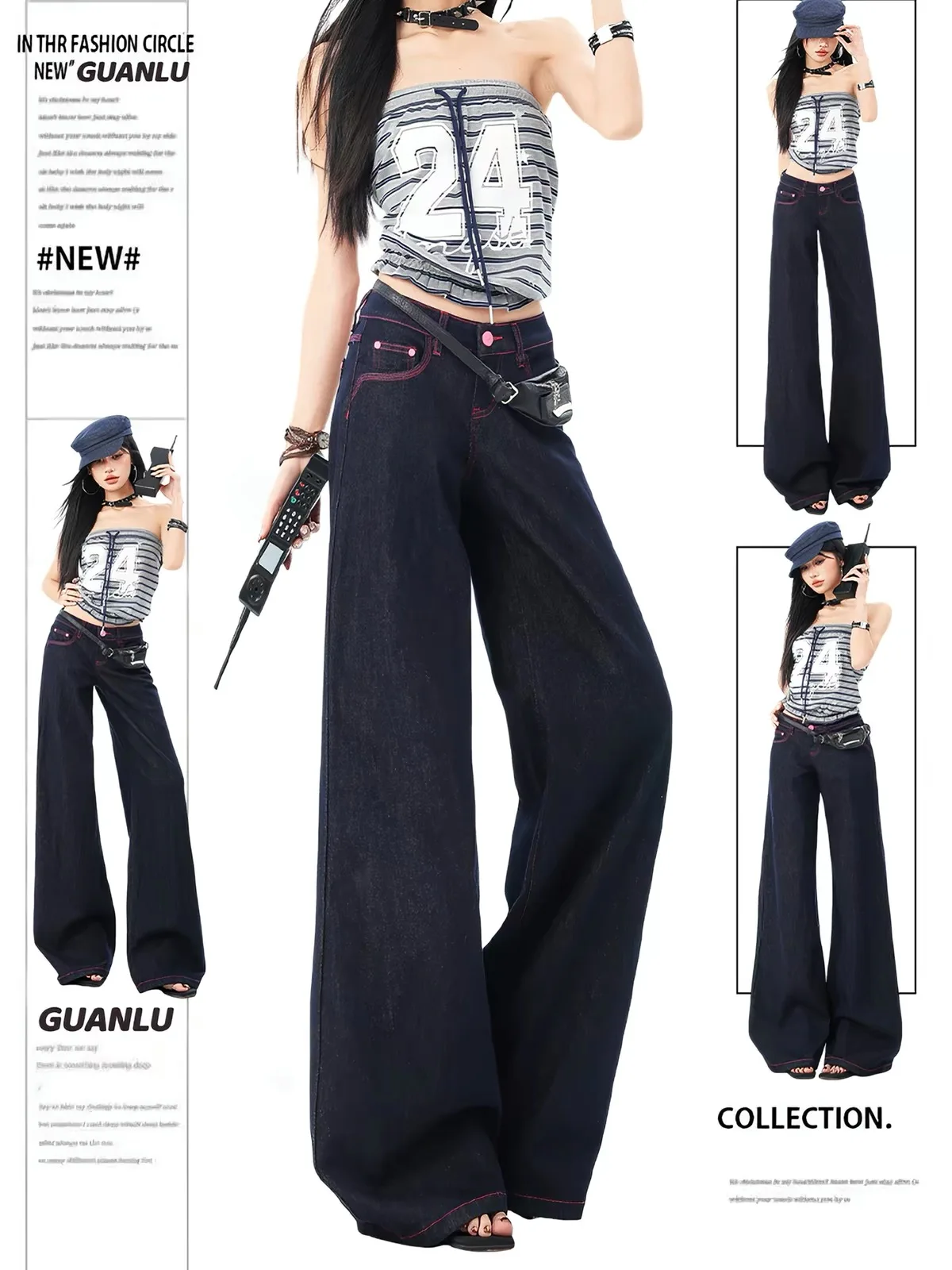 American Retro Wide Leg Pants Fall 2026 New Small Size Draping Sexy Willow Leaf Floor-Length Pants Casual Loose Fit Jeans
