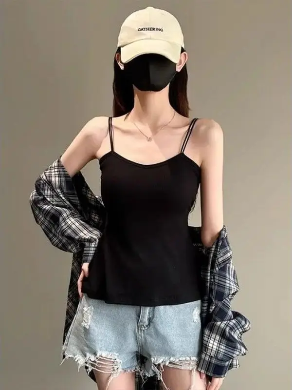 Pure Cotton Strap Vest Women's Inner And Outer Wear Sleeveless Waist-Cinching Slimming Top Breathable Casual Summer Fashion